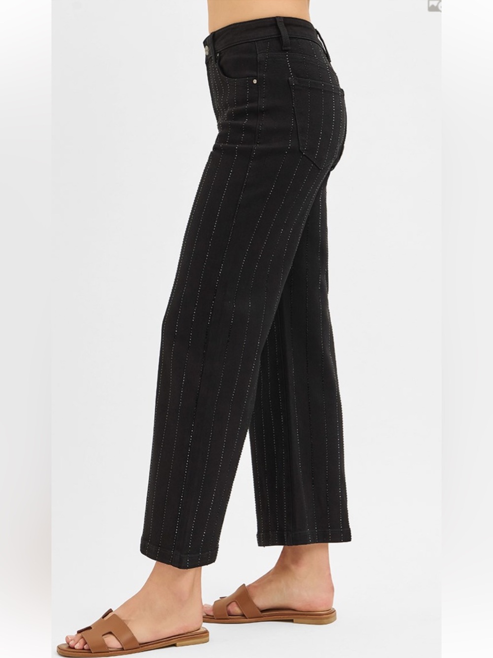 327 RISEN HIGH RISE CROP WIDE RHINESTONE PANTS - Picture 3 of 4